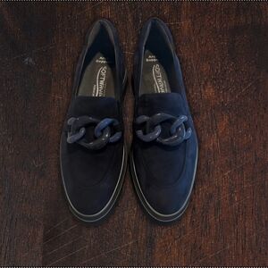 Women's Navy Loafers with Chain Accent